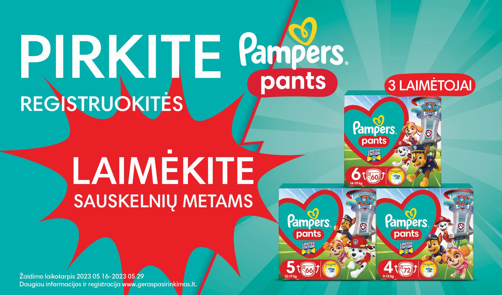 Pirkite, registruokitės ir laimėkite sauskelnių visiems metams!