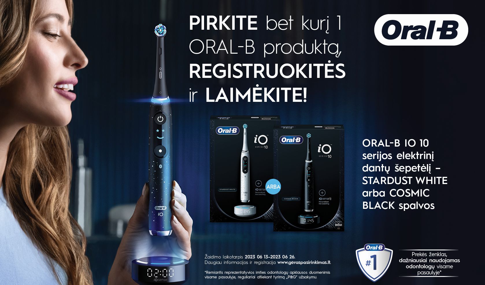 Pirkite, registruokitės ir laimėkite 1 iš 2 Oral-B iO 10 serijos elektrinių dantų šepetėlių!